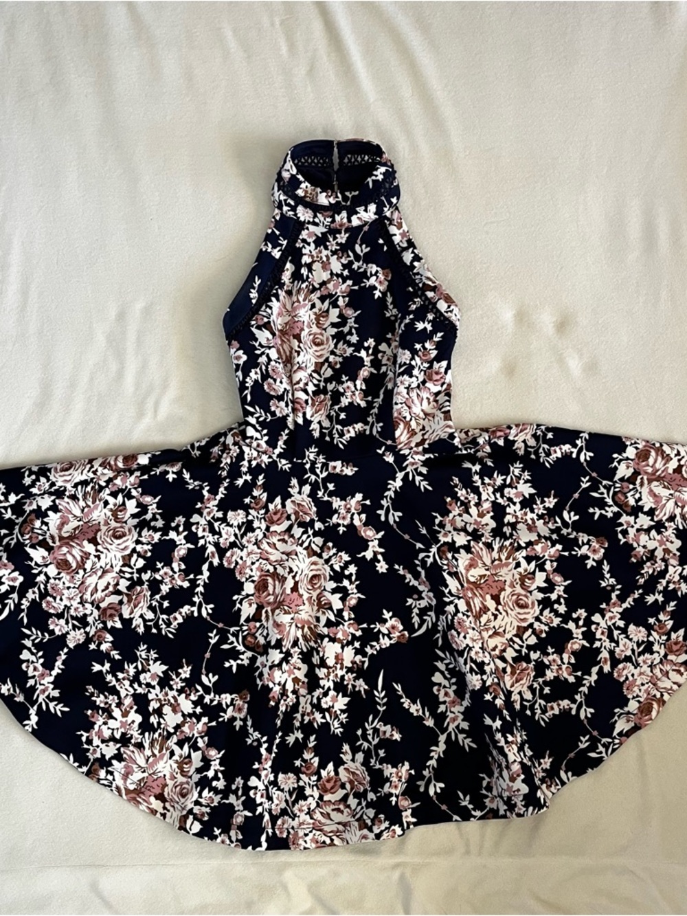 B. Darlin Navy Floral Dress with Pink and Brown Accents